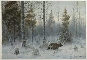 Daybreak Gallery: Bear in the winter forest, 1907. Artist: Muravyov, Count Vladimir Leonidovich (1861-1940)