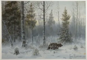 Bear in the winter forest, 1907. Artist: Muravyov, Count Vladimir Leonidovich (1861-1940) Bear in the winter forest, 1907. Artist: Muravyov, Count Vladimir Leonidovich (1861-1940)