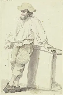 1760s Prints: Bearded man with a flat hat, at a railing leaning