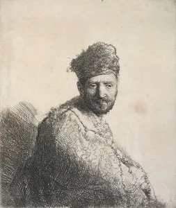 Artists Father Prints: Bearded man, in a furred oriental cap and robe, 1631. Creator: Rembrandt Harmensz van Rijn