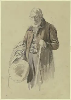 Sadness Prints: Bearded man with his hat and coat off