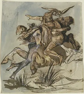 Coal Prints: Bearded man on a horse at a full gallop... mid-19th century. Creator: Victor Muller
