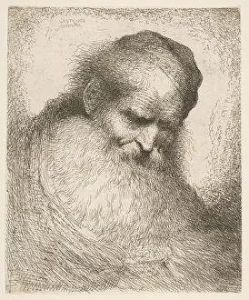 Castiglione Gallery: A bearded man wearing a cap looking down to the right, from the series Heads in Or