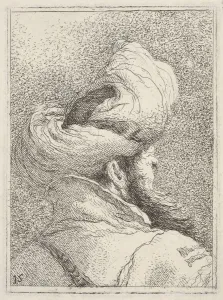 Tiepoli Prints: Bearded man wearing a turban, depicted in bust length from behind in three-quarters vi