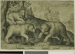 Bruyn Nicolaes De Prints: Three Bears, plate ten from Four-Legged Animals, 1594. Creator: Nicolaes de Bruyn