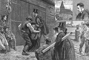 Beating the Bounderies; Bumping the Vicar against a Barn Door, Bisley, Woking Surrey, 1888. Creator: Unknown