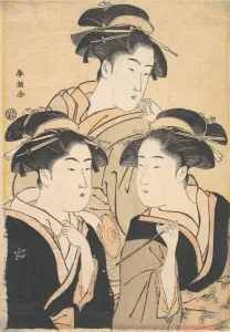 Hairstyles Prints: Three Beauties, late 18th century. Creator: Katsukawa Shuncho