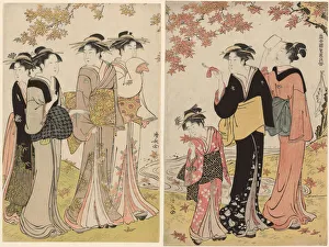 Beauties Under a Maple Tree, from the series A Collection of Contemporary Beauties of... c. 1784. Creator: Torii Kiyonaga