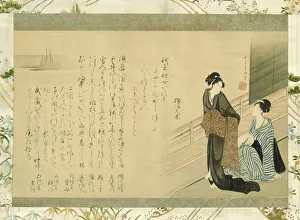 Two Beauties on a Veranda, Japan, 1802/16. Creator: Kitao Masanobu
