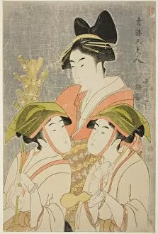 Yoshiwara Gallery: Three Beauties of Yoshiwara (Seiro san bijin), Japan, 1793. Creator: Kitagawa Utamaro