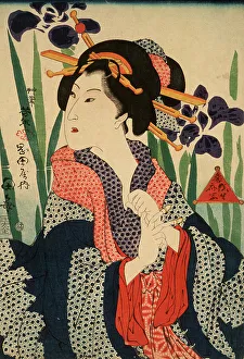 Anxious Prints: Beauty with Irises, 19th century. Creator: Tsukioka Yoshitoshi
