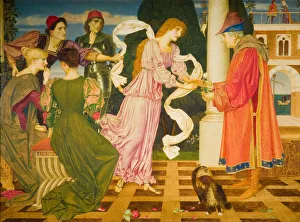 Southall Joseph Edward Prints: Beauty Receiving the White Rose from her Father, 1899. Creator: Joseph Edward Southall