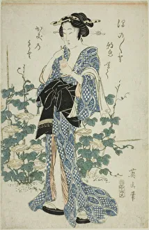 Beauty standing beside morning glories, Japan, c. 1814 / 17. Creator: Kikukawa Eizan