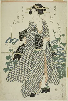 Beauty standing beside morning glories, Japan, c. 1814 / 17. Creator: Kikukawa Eizan