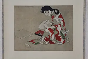 Beauty Writing a Letter (copy of a section of the Hikone Screen), 17th-18th century Beauty Writing a Letter (copy of a section of the Hikone Screen), 17th-18th century