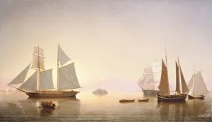 Lobster Pot Prints: Becalmed off Halfway Rock, 1860. Creator: Fitz Hugh Lane
