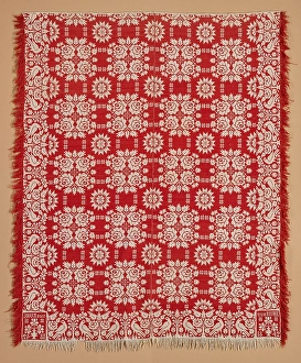 Designs Prints: Bed Cover (Jacquard Coverlet), 1842. Creator: Unknown
