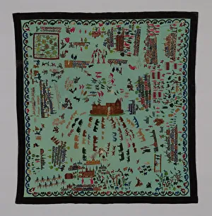 Bedcover Depicting Thirty-four Scenes from the Old and New Testaments, United States, 1880s. Creator: Unknown