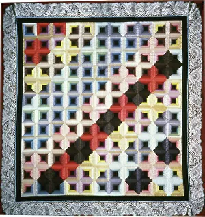 Geometric Motif Prints: Bedcover (Log Cabin Quilt), United States, 1875/1900. Creator: Unknown