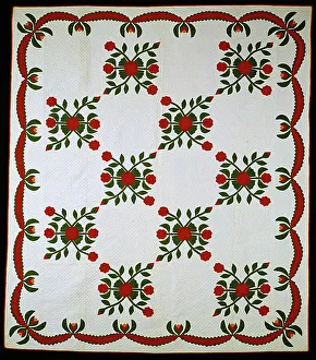 Bedclothes Prints: Bedcover (Peony Quilt), United States, c. 1840. Creator: Unknown