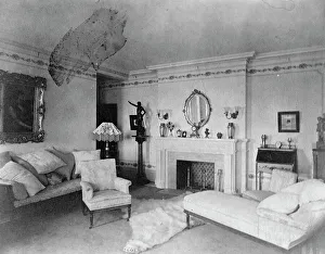 Chaise Longue Prints: Bedroom with fireplace, padded chaise longue