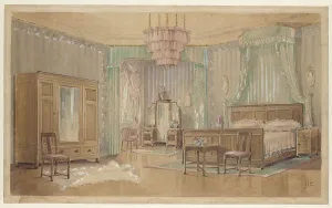 Bedside Prints: Bedroom with oval portraits, c.1925. Creator: Monogrammist HK