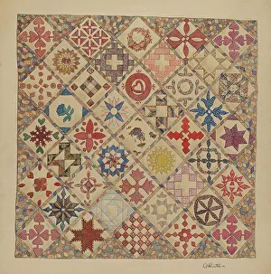 Winter Charlotte Prints: Bedspread (Detail of Center), c. 1937. Creator: Charlotte Winter