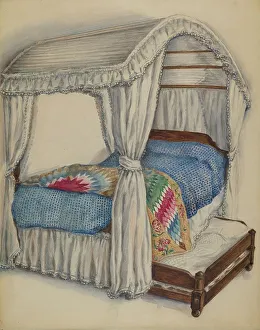 Bedclothes Prints: Bedstead, 1936. Creator: Irene Malawicz