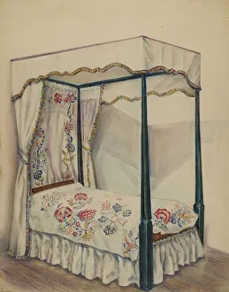 Bedclothes Prints: Bedstead, c. 1936. Creator: Irene Malawicz