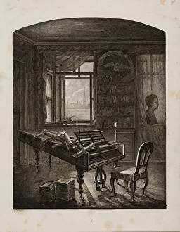 Beethoven's death room in the Schwarzspanierhaus in Vienna, 1827. Creator: Hoechle, Johann Nepomuk (1790-1835). Beethoven's death room in the Schwarzspanierhaus in Vienna, 1827. Creator: Hoechle, Johann Nepomuk (1790-1835)