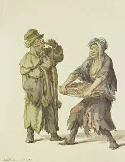 Street Vendor Prints: Beggar buying a fish from a ragged fishwife, c1834. Creator: C. H. Meyer