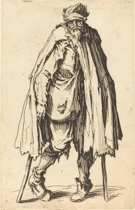 Lame Prints: Beggar with Crutches and Sack, c. 1622. Creator: Jacques Callot