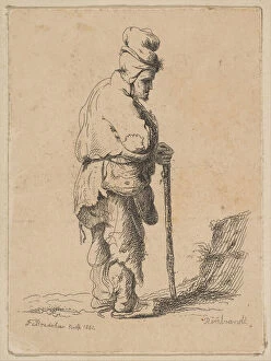 Rags Collection: Beggar Leaning on a Stick (reverse copy), 1851. Creator: F Bradshaw