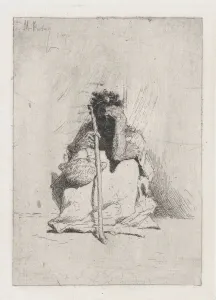 Fortuny Mariano Prints: A beggar, seated on the ground holding a stick