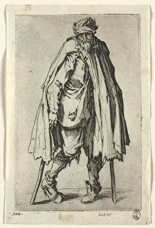 The Beggars: Beggar on Crutches with a Bag, c. 1623. Creator: Jacques Callot (French, 1592-1635)