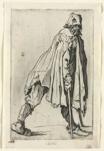 The Beggars: The Beggar on Crutches, Wearing a Cap, c. 1623. Creator: Jacques Callot (French