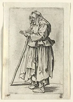 The Beggars: Beggar Woman Coming to Receive Alms, c. 1623. Creator: Jacques Callot (French