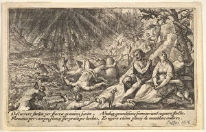 Crispijn De Passe Gallery: The beginning of the Flood: men and women climb to higher ground at right