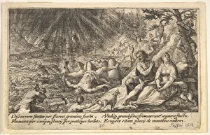 Adversity Gallery: The beginning of the Flood: men and women climb to higher ground at right