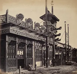 Felix Beato Prints: Beijing, China: an ornate shop exterior in the Chinese quarter. Creator: Felice Beato
