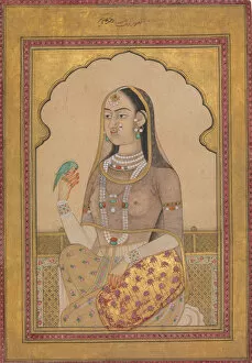 Opaque Watercolour And Gold On Paper Gallery: A Bejewelled Maiden with a Parakeet, ca. 1670-1700. Creator: Unknown
