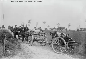 Transporting Prints: Belgian Artillery going to front, between 1914 and c1915. Creator: Bain News Service
