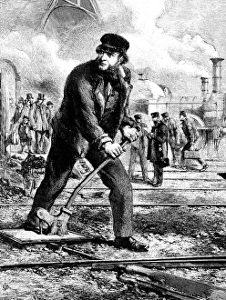 Switchman Prints: A Belgian railway pointsman, engraving 1886