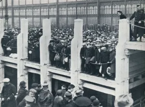 Suitcase Prints: Belgian refugees on the harbour at Ostend waiting for a boat to take them to England, 1914