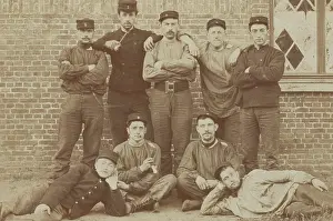 Unity Prints: Belgian soldiers posing for a group portrait in a casual manner, 1908. Creator: Unknown