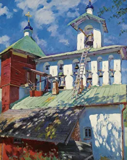 Bell tower of the Pskovo-Pechersky Monastery. Artist: Vinogradov, Sergei Arsenyevich (1869-1938) Bell tower of the Pskovo-Pechersky Monastery. Artist: Vinogradov, Sergei Arsenyevich (1869-1938)