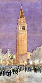 Bell Tower, St. Marks Square, Venice, 1912. Creator: Cass Gilbert