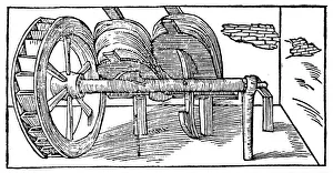 Bellows operated by a camshaft powered by a water wheel, 1540 Bellows operated by a camshaft powered by a water wheel, 1540