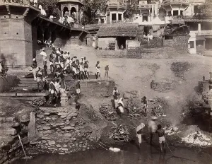 Ritual Prints: Benares (Varanasi), Uttar Pradesh: corpses being burned and consigned to the river Ganges