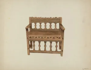 Marjery Parish Prints: Bench, c. 1939. Creator: Marjery Parish